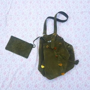 Green suede purse